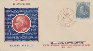 INDIA Indian police forces in Laos and Vietnam 1965 Army Day w. overprint "ICC" - Picture 1 of 4