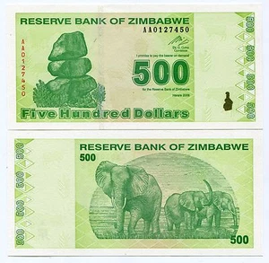 Zimbabwe $500 New Dollar 2009 Uncirculated Super Rare Banknote - P98 - Picture 1 of 1
