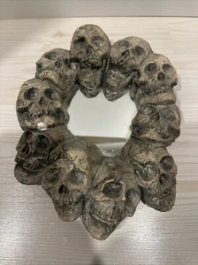 Vintage Goth Skulls Resin Gray Round Mirror Wreath Abstract Art Occult 12X9 - Picture 1 of 11