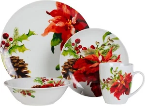 Fitz & Floyd Porcelain 32 Piece Poinsettia Dinnerware Set Service for 8 - Picture 1 of 7