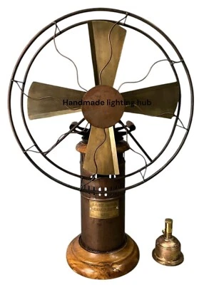 Kerosene Oil-Operated Steam Fan | Brass & Wood Retro Table or Floor Fan | 27" - Image 1 of 4
