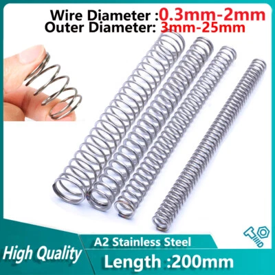 GOO BETTER 200mm Length Compression Springs Stainless Steel Wire Dia 0.3mm-2mm Small Spring