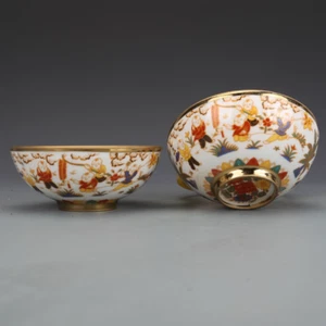 A Pair Beautiful Chinese Hand Painting Dou Polychrome Porcelain Figure Bowl - Picture 1 of 5