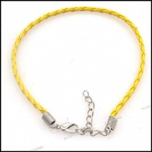 FAUX Leather Braided Friendship Bracelet 20cm Silver Connectors Yellow (130158) - Picture 1 of 2