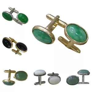 Men Shirt Cufflinks Shell Agate Jade Cufflinks Cuff Links Jewelry Accessory Gift - Picture 1 of 24