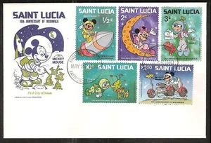 St. LUCIA # 491-9,500 MICKEY MOUSE MOON WALK FDC's - Picture 1 of 3