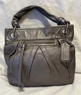 Coach Bag Parker Shoulder Purse Bag Handbag Metallic Leather Taupe Pewter - Image 1 of 4