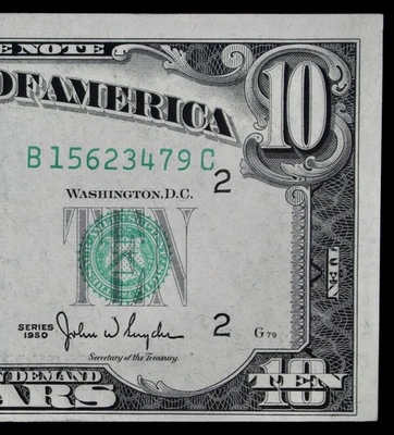 $10 1950 AU Narrow Federal Reserve Note B15623479C plain series B2 NY ten dollar - Image 1 of 4