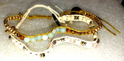 2 pulseras de cuentas de piedra de loto y luna en tono plateado y dorado playa bohemia Foto 1 de 4