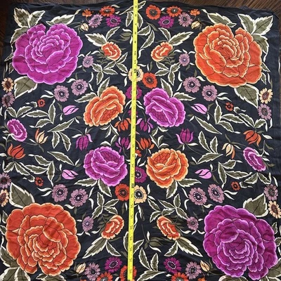 Bufanda Albert Nipon Vintage Floral Multicolor 100% Seda Cuadrada Negra  Foto 1 de 4