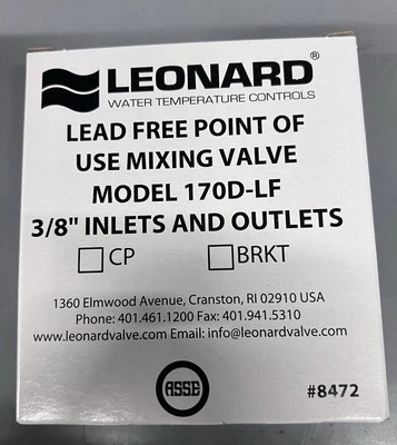LOT OF 15 Leonard  170D-LF  3/8th Mixing Valve "Point Of Use"  Lead Free - Image 1 of 4