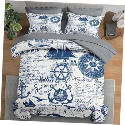 Comforter Set Size, Nautical Anchor Sailor Grey 7 Pcs Bedding King Nautical 2 - Image 1 of 4