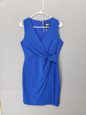 DKNY Dress Womens 6 Sleeveless Faux Wrap Sheath V Neck Stretch Party Workwear - Image 1 of 4