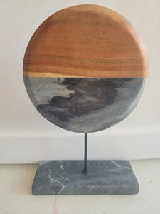 Crate & Barrel Gry Marble Wood On Stone Decorative Office Mantel Sculpture Decor - Picture 1 of 4