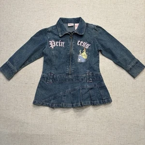 Vintage Disney Princess Kids 2T Denim Jean Dress Embroidered Cinderella & Belle - Picture 1 of 8