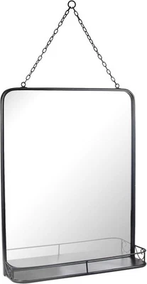 Stonebriar 21" x 16" Rectangle Black Metal Wall Mirror with Hanging Chain and Sh - Image 1 of 4