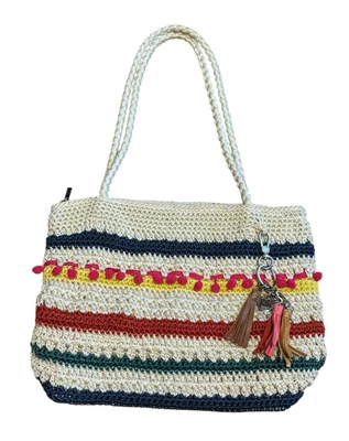 Bolso de Hombro The Sak Crochet Doble Asas Cierre de Cremallera Azul Crema Amarillo Foto 1 de 4