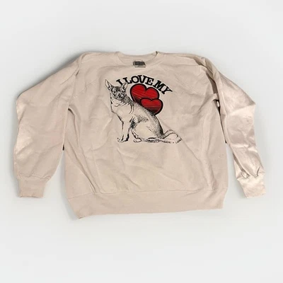 Sudadera Vintage Hanes Cat Cuello Redondo Talla Grande Pullover I Love My Cat Años 90 Foto 1 de 4