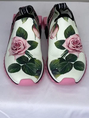 Dolce & Gabbana Mujer Tenis Blanco Talla 8.5 Floral Sorrento Tela Sin Cordones Foto 1 de 4