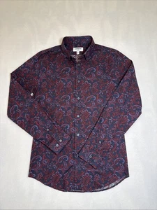 Express Camicia Uomo S Blu Rosso Floreale Extra Slim Bottoni Manica Lunga - Foto 1 di 9