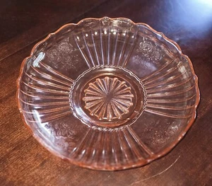 VTG 1930s Pink Depression Glass Mayfair Anchor Hocking Open Rose 12" Low Bowl - Picture 1 of 7