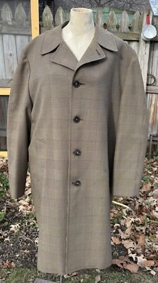 VTG Men's Overcoat Mid Length Houndstooth Plaid Lined Button Up 42 R VGUC - Image 1 of 4