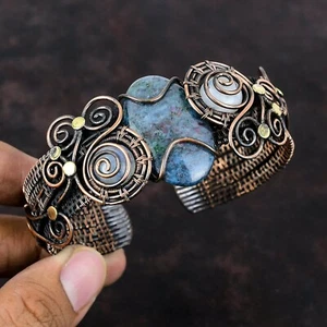 Ruby In Blue Kyanite Copper Sister Gift Wire Wrapped Adjustable Cuff - Picture 1 of 6