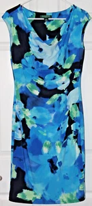 Lauren Ralph Lauren Art blau Blumenmuster Aquarell gestrickt gekräuseltes Kleid drapierter Ausschnitt 8 - Bild 1 von 5