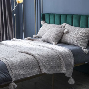 Manta de punto suave gruesa cálida oficina hogar sofá cama manta color liso - Imagen 1 de 50