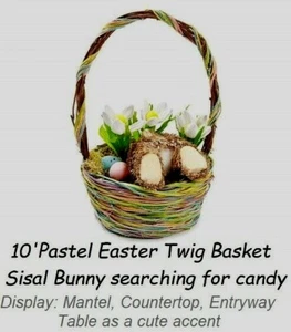 Cesta de ramita de huevo de Pascua pastel de 10" conejito de sisal en busca de dulces - Imagen 1 de 3