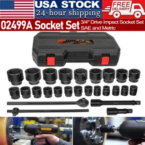 3/4" Drive Deep Impact Socket Set 27Pcs SAE 7/8"-2" Metric 22-50 MM Standard Kit - Picture 1 of 10