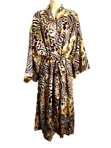 Natori Bright Satin Polyester Kimono Robe size Large Paisley Animal Print Maxi - Picture 1 of 9