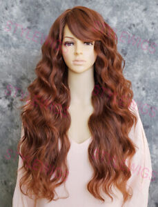 Dark/Red Auburn Mix Long Loose Curls Heat OK Human Hair Blend Wig EVBC 33/130