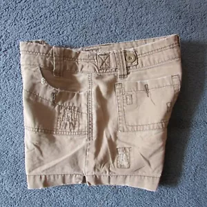 Pantaloncini corti casual Maurices 7/8 beige marrone chiaro zip mosca profondi look invecchiato - Foto 1 di 3