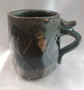 Handgeworfen Studio Kunst Keramik Becher 3,75" Steinzeug glasiert braun grün Gebrauchsspuren - Bild 1 von 17
