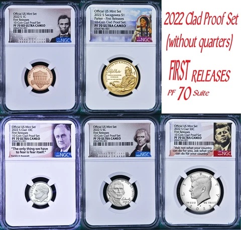 2022 US Mint 5 Coin Clad Proof SET Dime Cent Nickel $1 50c NGC PF70 FR Cover