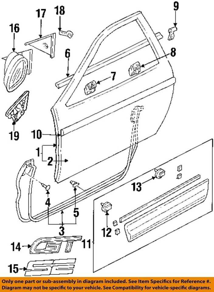 Espejo retrovisor exterior de la puerta lateral izquierdo de la sonda FORD OEM 93-94 Probe F32Z17682F Foto 1 de 1