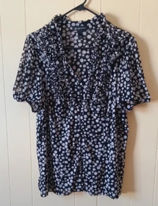 International Concepts Damenbluse 2X schwarz & weiß Kurzarm Rüschen VNeck - Bild 1 von 7