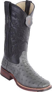 Los Altos GRAY Ostrich Square Toe TPU Rubber Sole Western Cowboy Boot D 8260309 - Picture 1 of 2