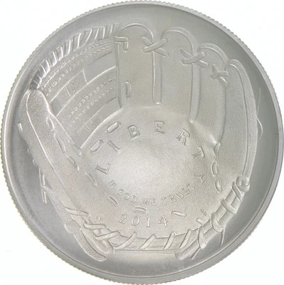2014-P Unc Baseball HOF CURVED  Commemorative Silver Dollar $1 - Image 1 of 3