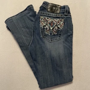 MISS ME Womens Mid-Rise Bootcut Jeans Colorful Aztec Design 30 X 30 Jeweled - Picture 1 of 9
