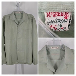 Camisa McGregor Vintage Años 50 60 Popelina Verde Atómica Rockabilly Campamento Cuello Lazo EE. UU. - Imagen 1 de 10
