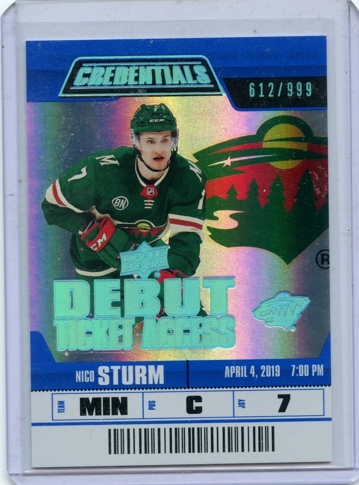 2019-20 Upper Deck Credentials #64 Nico Sturm 612/999 RC  - Image 1 of 2