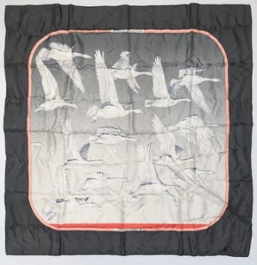Hermes Paris Oiseaux Migrateurs Black & Gray Silk Vintage Scarf France 34” x 34” - Picture 1 of 13
