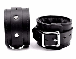 ANKLE CUFFS PREMIUM PADDED Handcrafted Leather Black Locking CF1A-P-blkblk - Picture 1 of 3