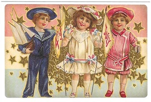 Vintage Patriotische Postkarte Retro Antik Strukturiert 4. Juli NEU NACHDRUCK - Bild 1 von 2