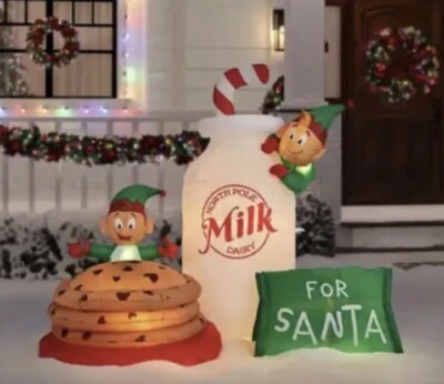 Gemmy 6’ Elves Milk Jar Cookies For Santa Lighted Christmas Inflatable Airblown