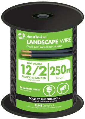 Cable de iluminación de paisaje Southwire 12/2 x 250 pies negro trenzado CU bajo voltaje Foto 1 de 2
