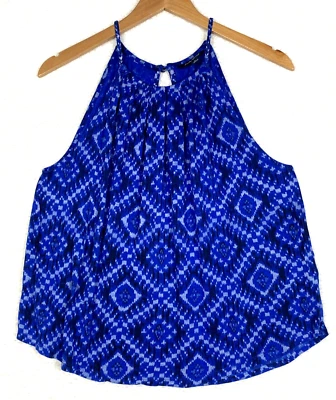 Lucky Brand Blouse Womens Large Sleeveless Boho blue gray black summer flowy - Image 1 of 4