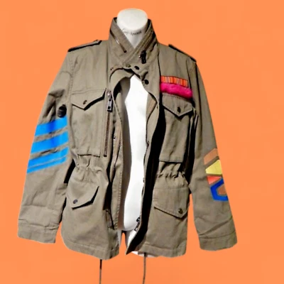 REICH PIELES Personalizado Remodelado JOCELYN Militante Parka Bordado Visón Abrigo Ejército CL Foto 1 de 4